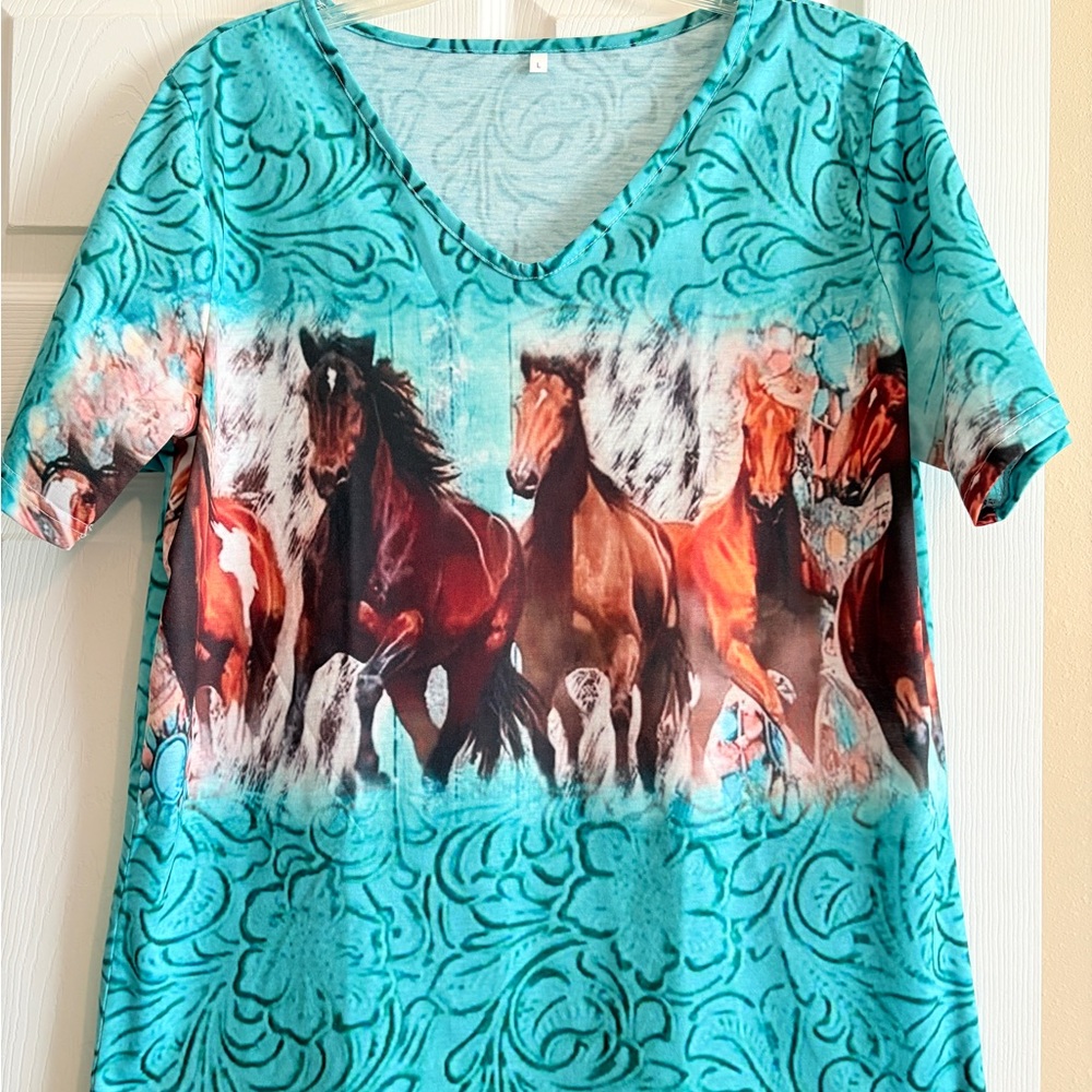 Vibrant Blue Horse Print Tee